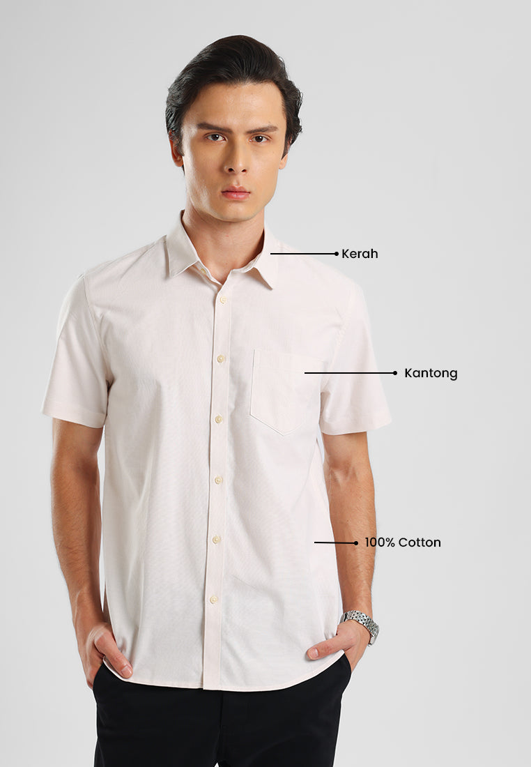 MANZONE - Kemeja Oxford Quick Dry Lengan Pendek Pria Jaxen 03 Modern Fit - Beige