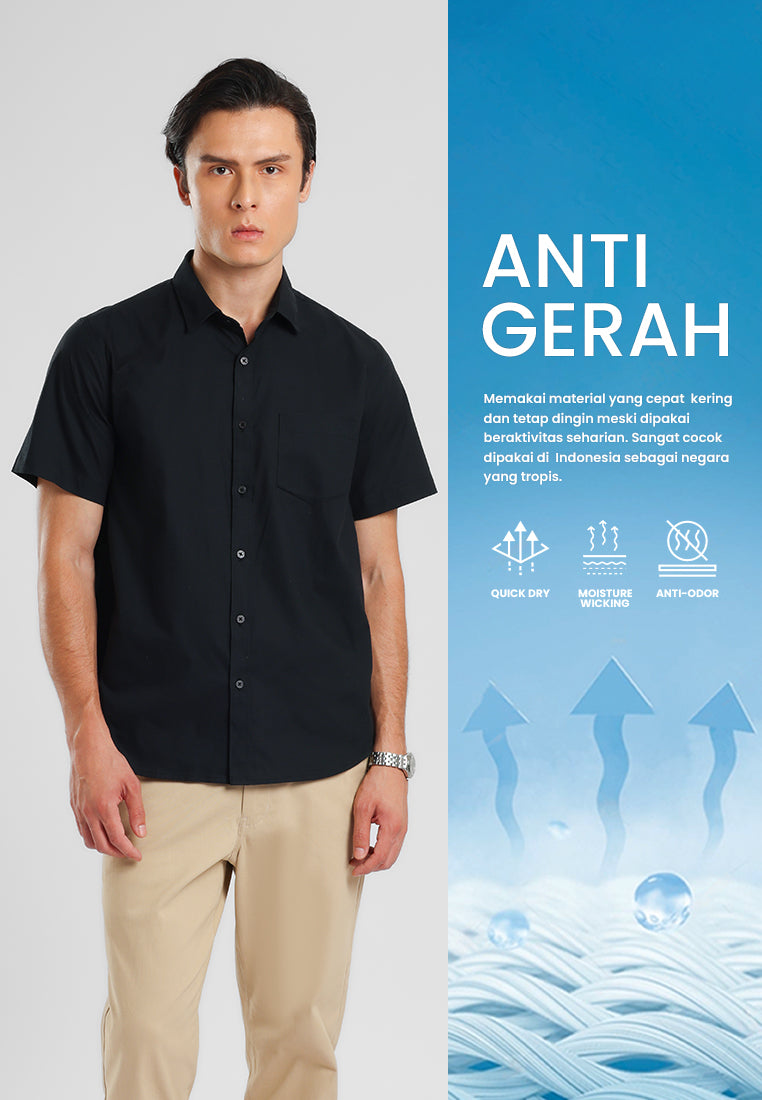 MANZONE - Kemeja Oxford Quick Dry Lengan Pendek Pria Jaxen 06 Modern Fit - Black