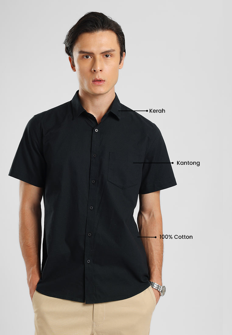MANZONE - Kemeja Oxford Quick Dry Lengan Pendek Pria Jaxen 06 Modern Fit - Black