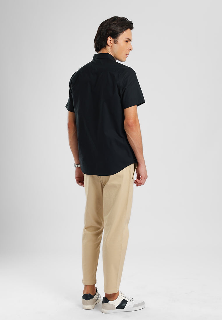 MANZONE - Kemeja Oxford Quick Dry Lengan Pendek Pria Jaxen 06 Modern Fit - Black