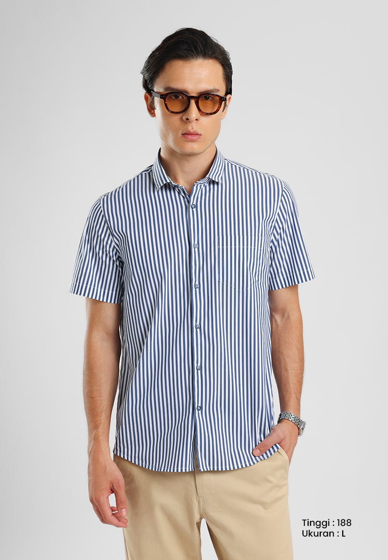 MANZONE - Kemeja Lengan Pendek Pria Terra 02 Slim Fit - Navy