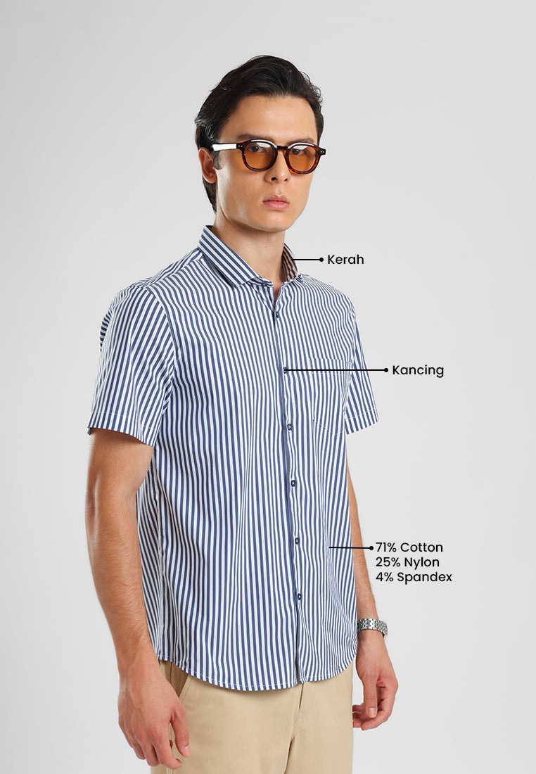 MANZONE - Kemeja Lengan Pendek Pria Terra 02 Slim Fit - Navy