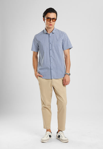 MANZONE - Kemeja Lengan Pendek Pria Terra 02 Slim Fit - Navy