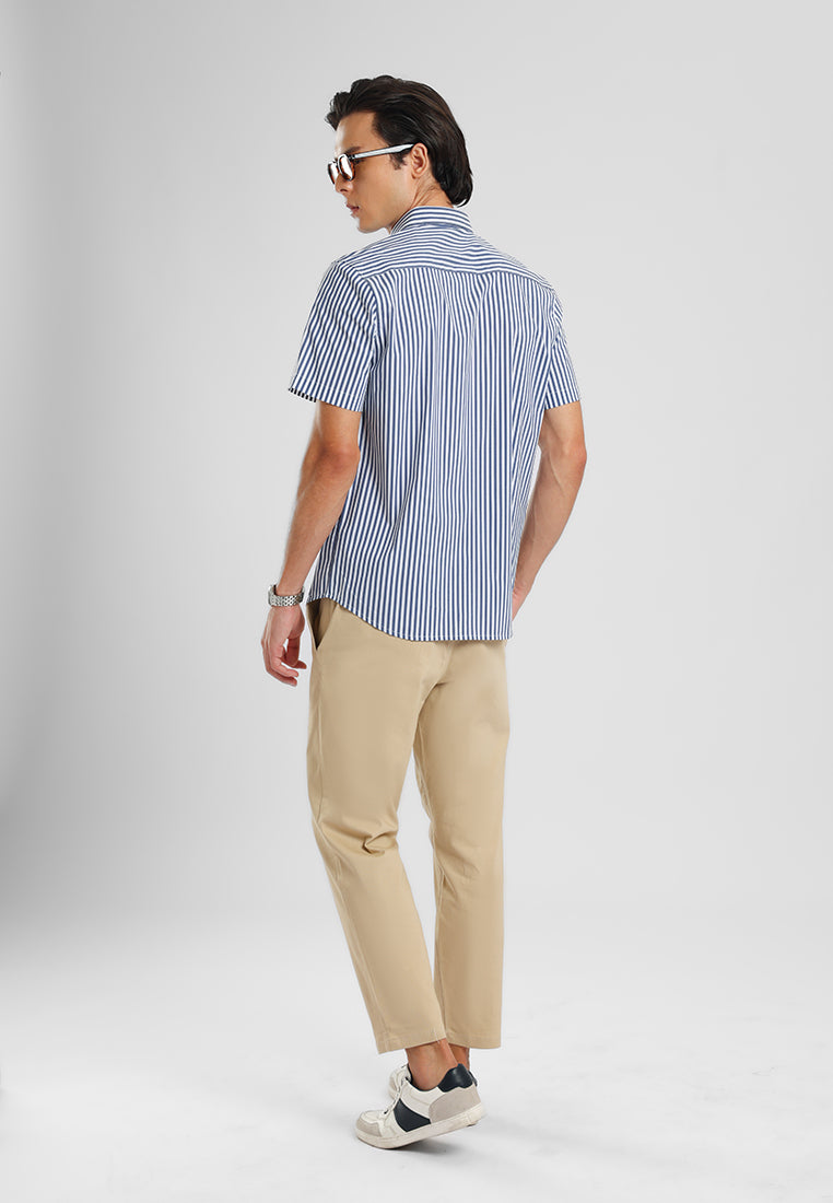 MANZONE - Kemeja Lengan Pendek Pria Terra 02 Slim Fit - Navy