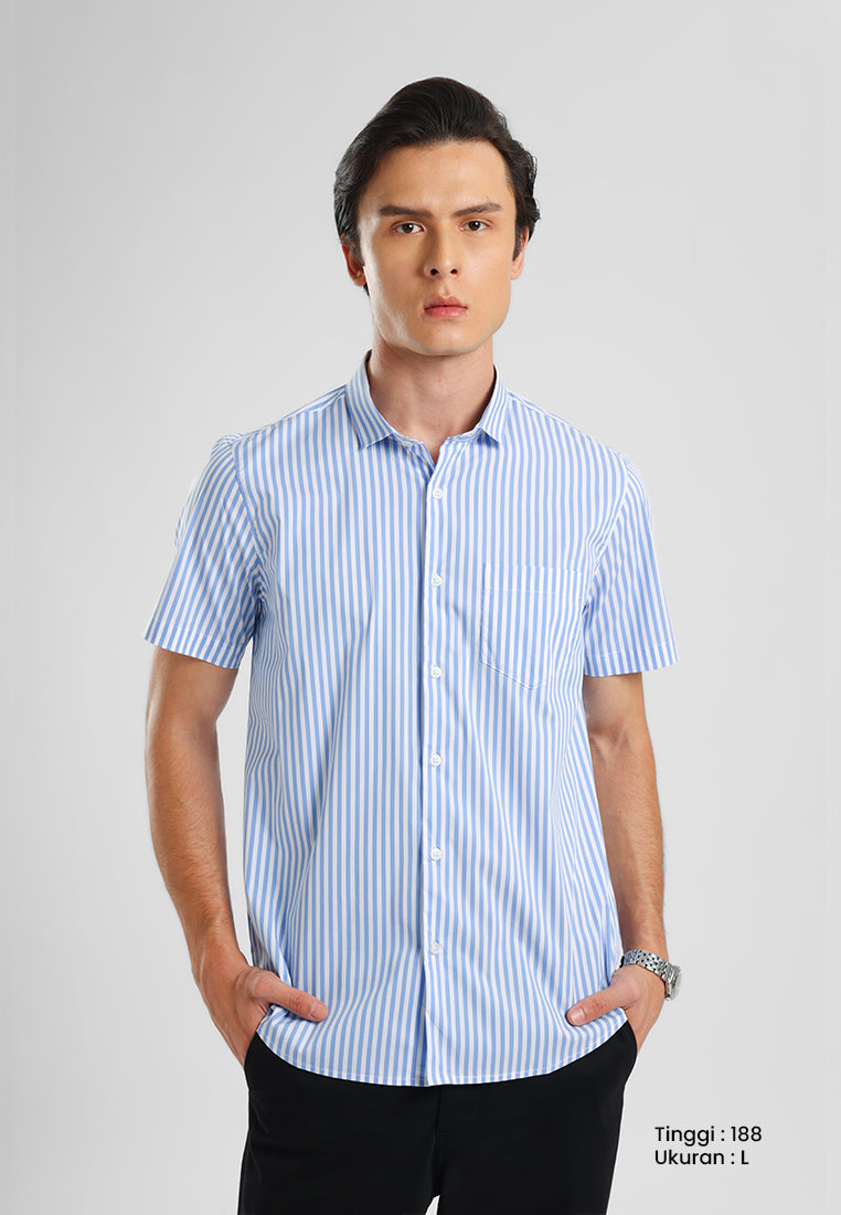 MANZONE - Kemeja Lengan Pendek Pria Terra 03 Slim Fit - Blue