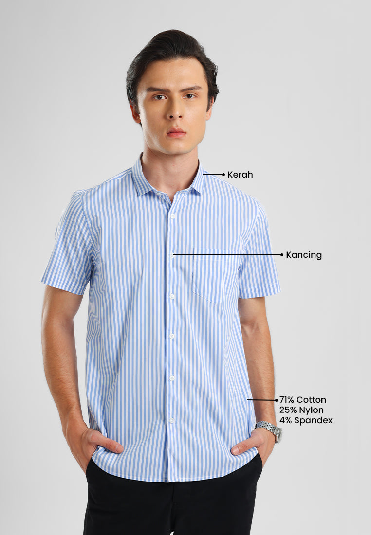 MANZONE - Kemeja Lengan Pendek Pria Terra 03 Slim Fit - Blue