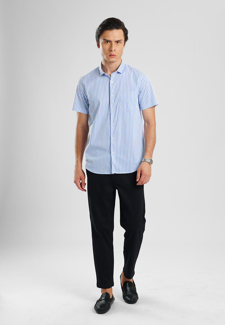 MANZONE - Kemeja Lengan Pendek Pria Terra 03 Slim Fit - Blue