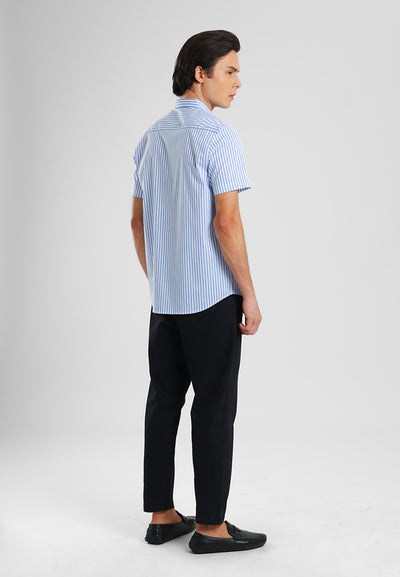 MANZONE - Kemeja Lengan Pendek Pria Terra 03 Slim Fit - Blue