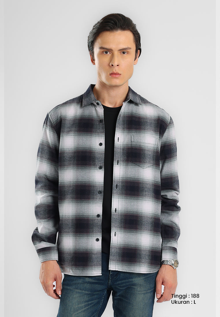 MANZONE - Kemeja Lengan Panjang Pria Cassius 01 Comfort Fit - Dark Grey