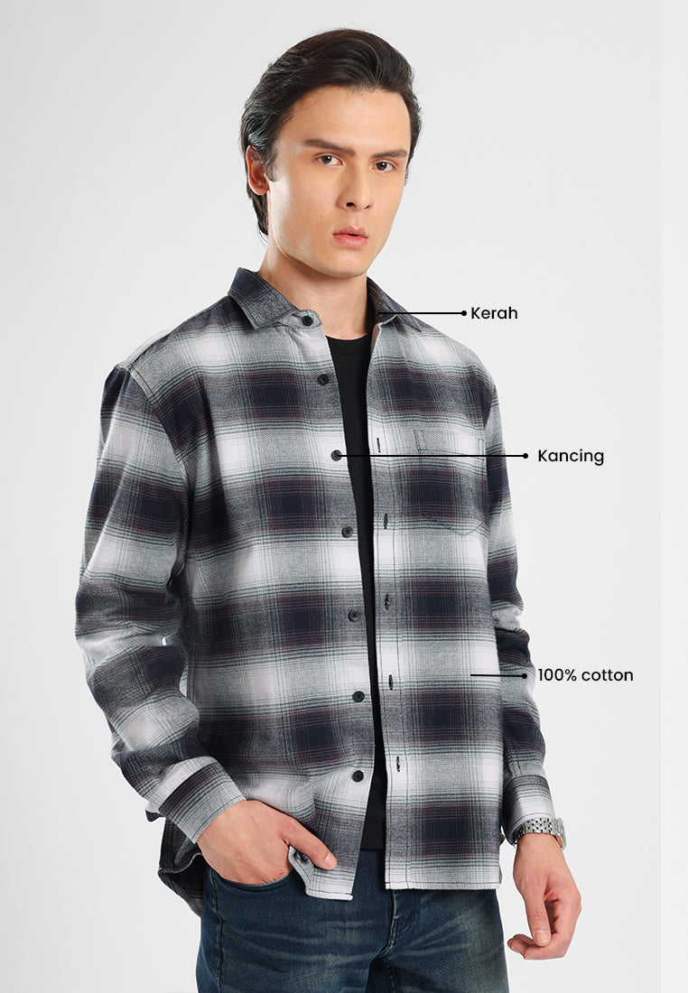 MANZONE - Kemeja Lengan Panjang Pria Cassius 01 Comfort Fit - Dark Grey