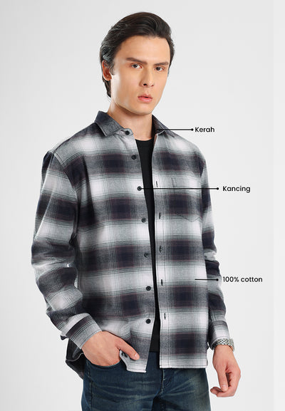 MANZONE - Kemeja Lengan Panjang Pria Cassius 01 Comfort Fit - Dark Grey