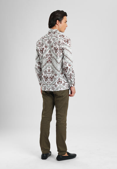 MANZONE - Kemeja Batik lengan Panjang Pria Kundala 01 Modern Fit - White