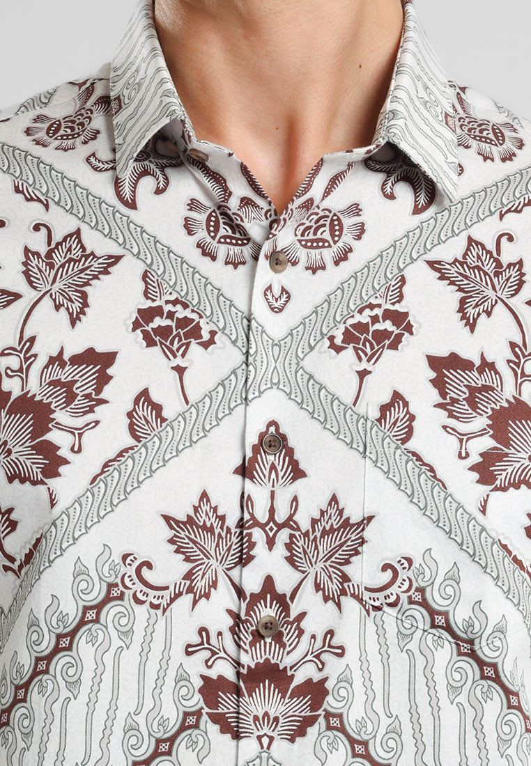 MANZONE - Kemeja Batik lengan Panjang Pria Kundala 01 Modern Fit - White