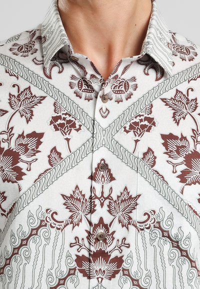 MANZONE - Kemeja Batik lengan Panjang Pria Kundala 01 Modern Fit - White