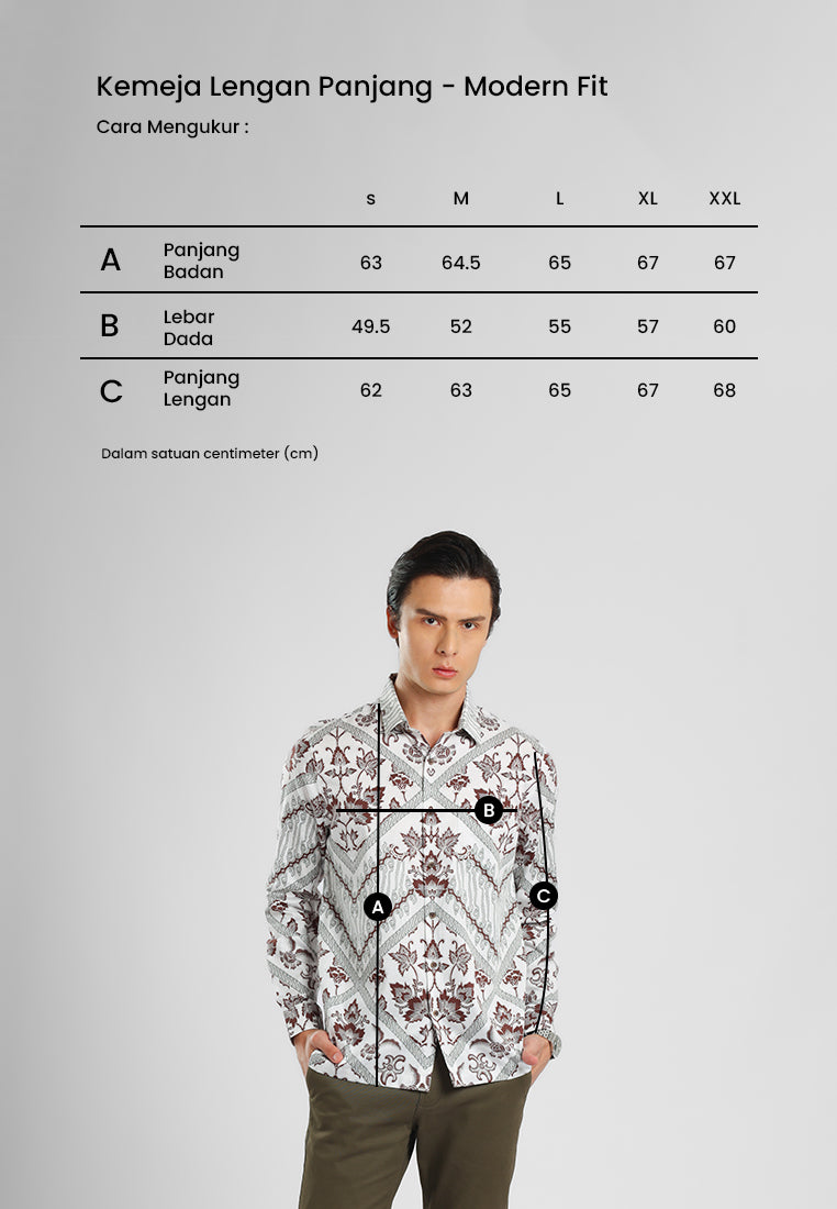 MANZONE - Kemeja Batik lengan Panjang Pria Kundala 01 Modern Fit - White