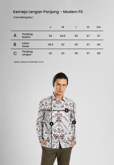 MANZONE - Kemeja Batik lengan Panjang Pria Kundala 01 Modern Fit - White