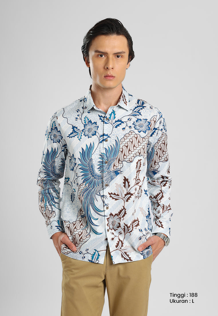 MANZONE - Kemeja Batik Lengan Panjang Pria Kundala 02 Modern Fit - White
