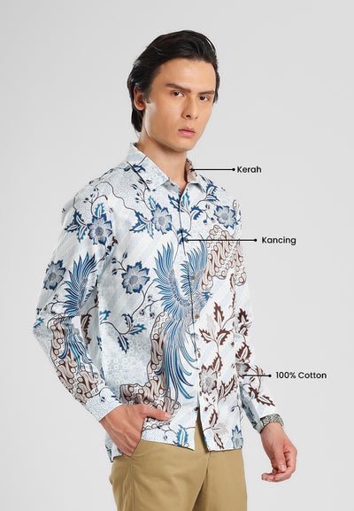 MANZONE - Kemeja Batik Lengan Panjang Pria Kundala 02 Modern Fit - White
