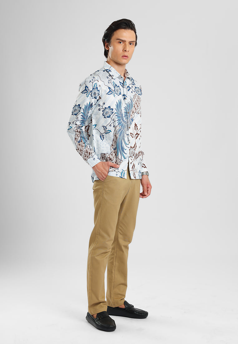 MANZONE - Kemeja Batik Lengan Panjang Pria Kundala 02 Modern Fit - White