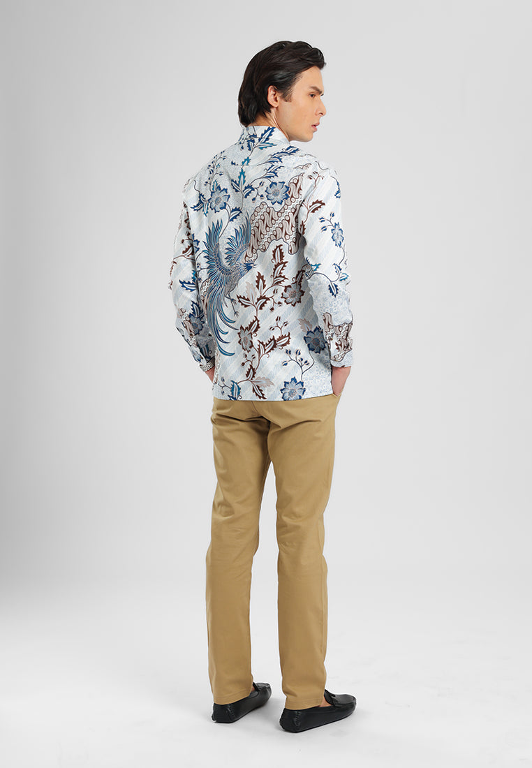 MANZONE - Kemeja Batik Lengan Panjang Pria Kundala 02 Modern Fit - White