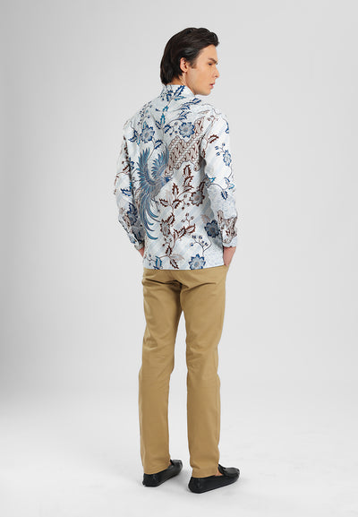 MANZONE - Kemeja Batik Lengan Panjang Pria Kundala 02 Modern Fit - White