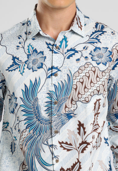 MANZONE - Kemeja Batik Lengan Panjang Pria Kundala 02 Modern Fit - White