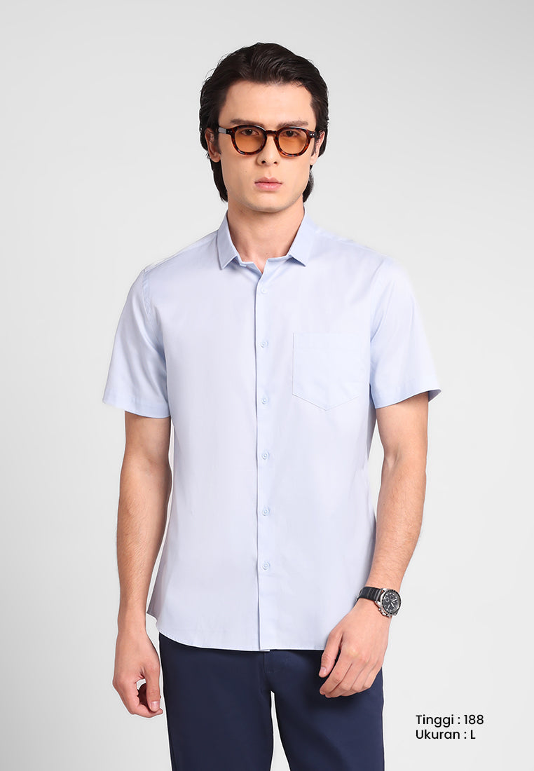 MANZONE - Kemeja Lengan Pendek Pria Oxford Magnus 03 Slim Fit - Light Blue