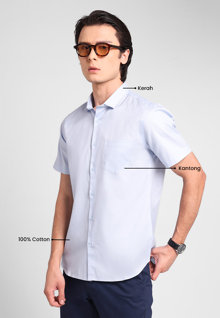 MANZONE - Kemeja Lengan Pendek Pria Oxford Magnus 03 Slim Fit - Light Blue