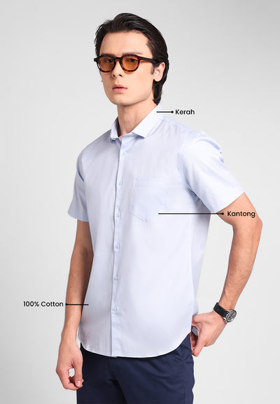 MANZONE - Kemeja Lengan Pendek Pria Oxford Magnus 03 Slim Fit - Light Blue