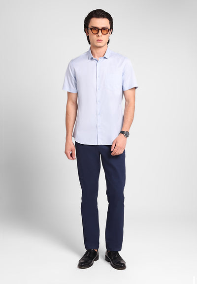 MANZONE - Kemeja Lengan Pendek Pria Oxford Magnus 03 Slim Fit - Light Blue