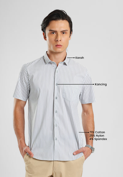 MANZONE - Kemeja Lengan Pendek Pria Terra 05 Modern Fit - Light Grey