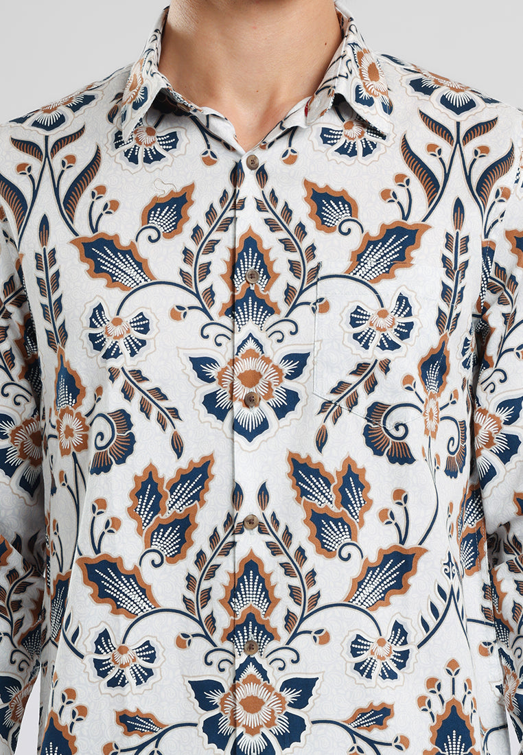 MANZONE - Kemeja Batik Lengan Panjang Manzone Kundala 03 - Beige