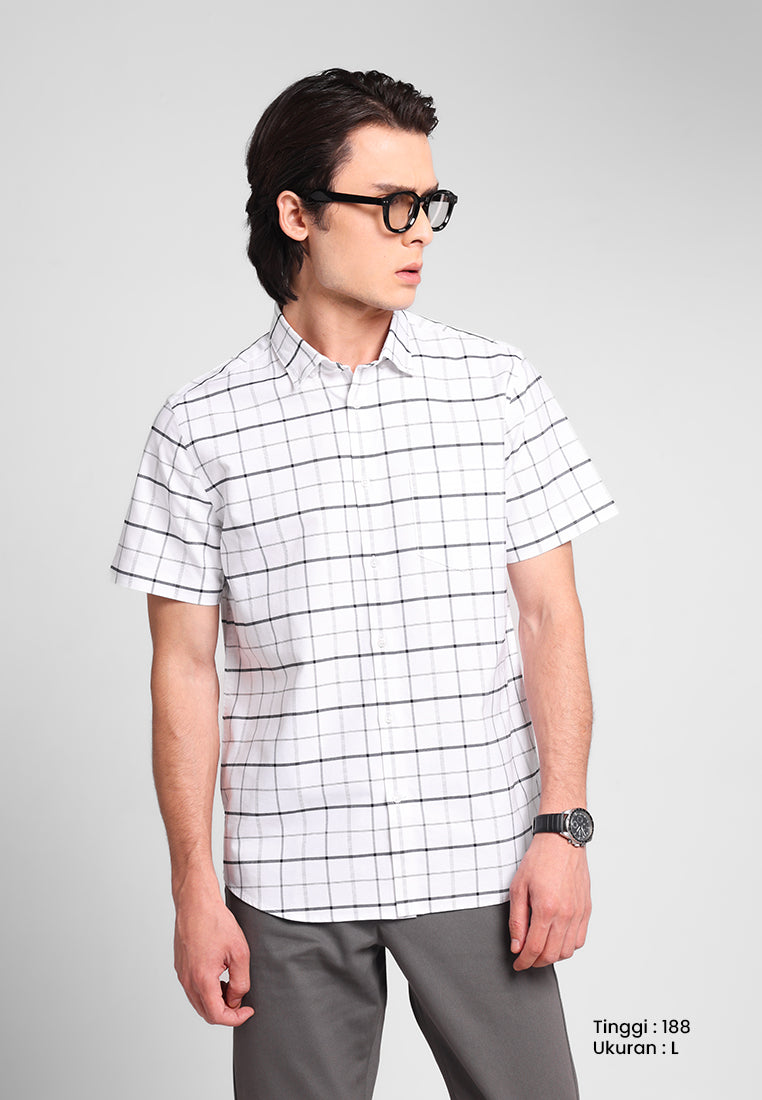 MANZONE - Kemeja Oxford Lengan Pendek Pria Artify 03 Modern Fit - White