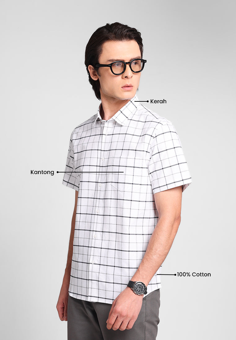 MANZONE - Kemeja Oxford Lengan Pendek Pria Artify 03 Modern Fit - White