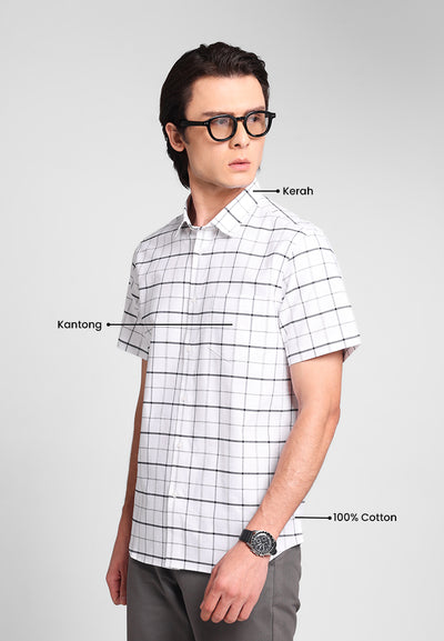 MANZONE - Kemeja Oxford Lengan Pendek Pria Artify 03 Modern Fit - White