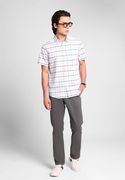 MANZONE - Kemeja Oxford Lengan Pendek Pria Artify 03 Modern Fit - White