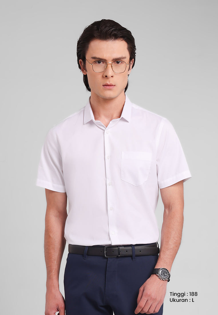 MANZONE - Kemeja Lengan Pendek Pria Oxford Magnus 02 Slim Fit - White