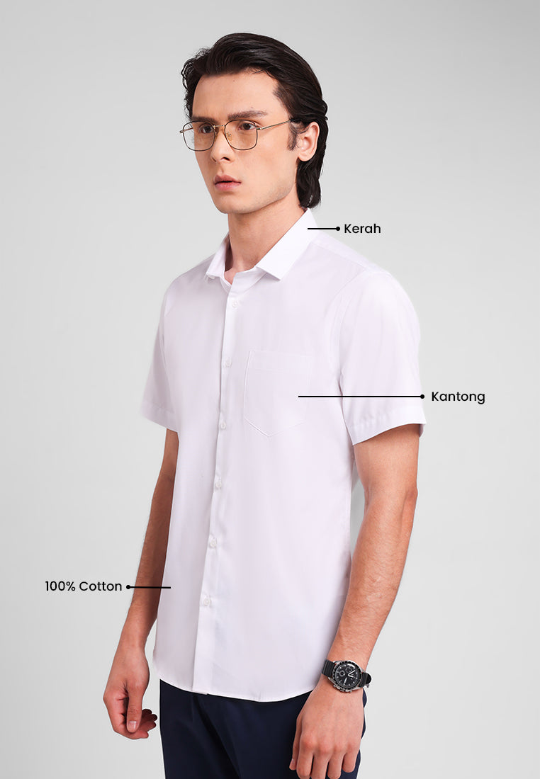 MANZONE - Kemeja Lengan Pendek Pria Oxford Magnus 02 Slim Fit - White
