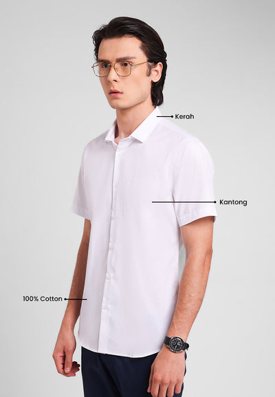MANZONE - Kemeja Lengan Pendek Pria Oxford Magnus 02 Slim Fit - White