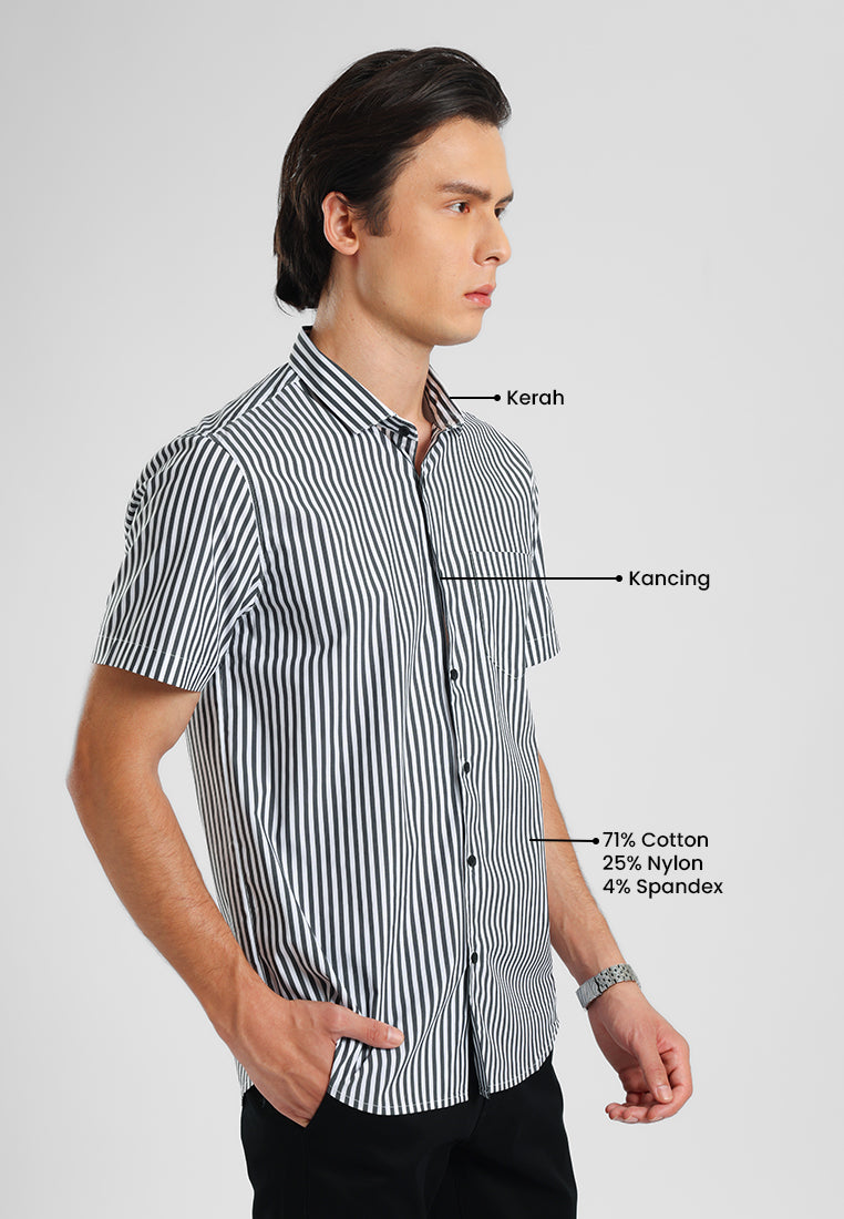 MANZONE - Kemeja Lengan Pendek Pria Terra 01 Modern Fit - Black