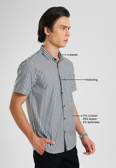 MANZONE - Kemeja Lengan Pendek Pria Terra 01 Modern Fit - Black