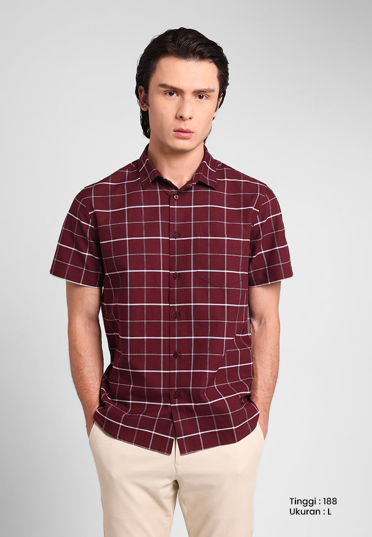 MANZONE - Kemeja Oxford Lengan Pendek Pria Artify 02 Modern Fit - Red