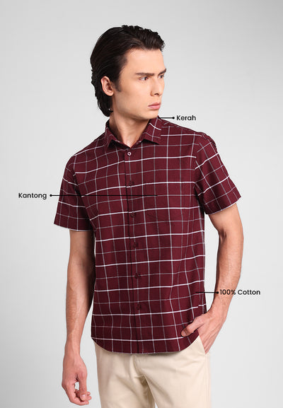 MANZONE - Kemeja Oxford Lengan Pendek Pria Artify 02 Modern Fit - Red