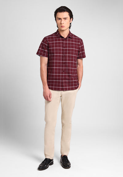 MANZONE - Kemeja Oxford Lengan Pendek Pria Artify 02 Modern Fit - Red