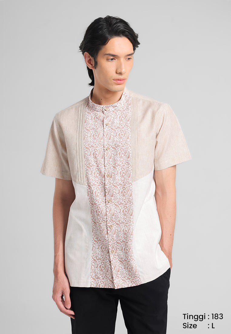 MANZONE - Kemeja Koko Lengan Pendek Pria Erdo Modern Fit - Brown ...