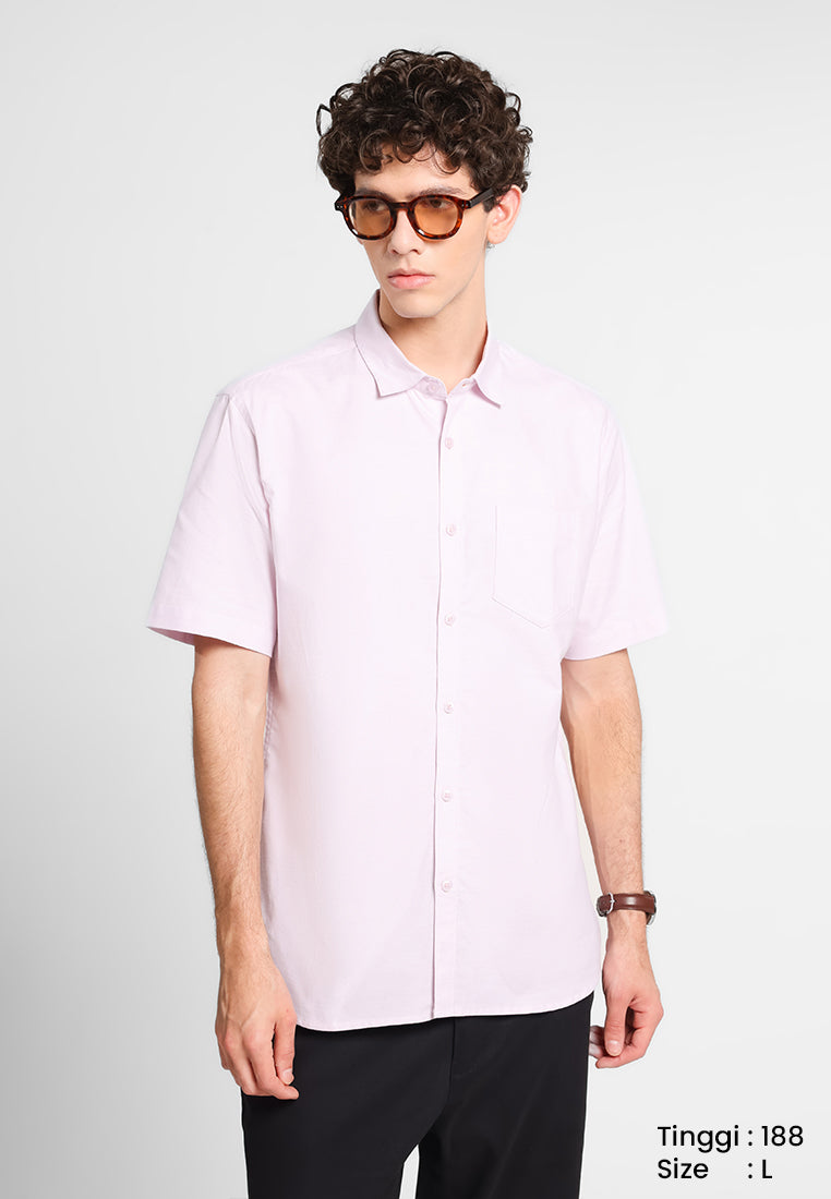 MANZONE - Kemeja Lengan Pendek Pria Ruggeds Modern Fit - Light Pink ...