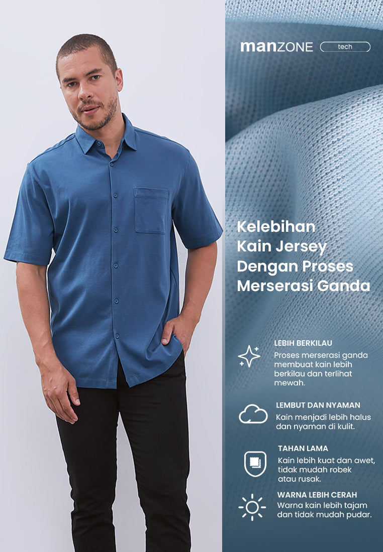 MANZONE - Kemeja Lengan Pendek Interclock Pria Hubner 2 Comfort Fit - Blue