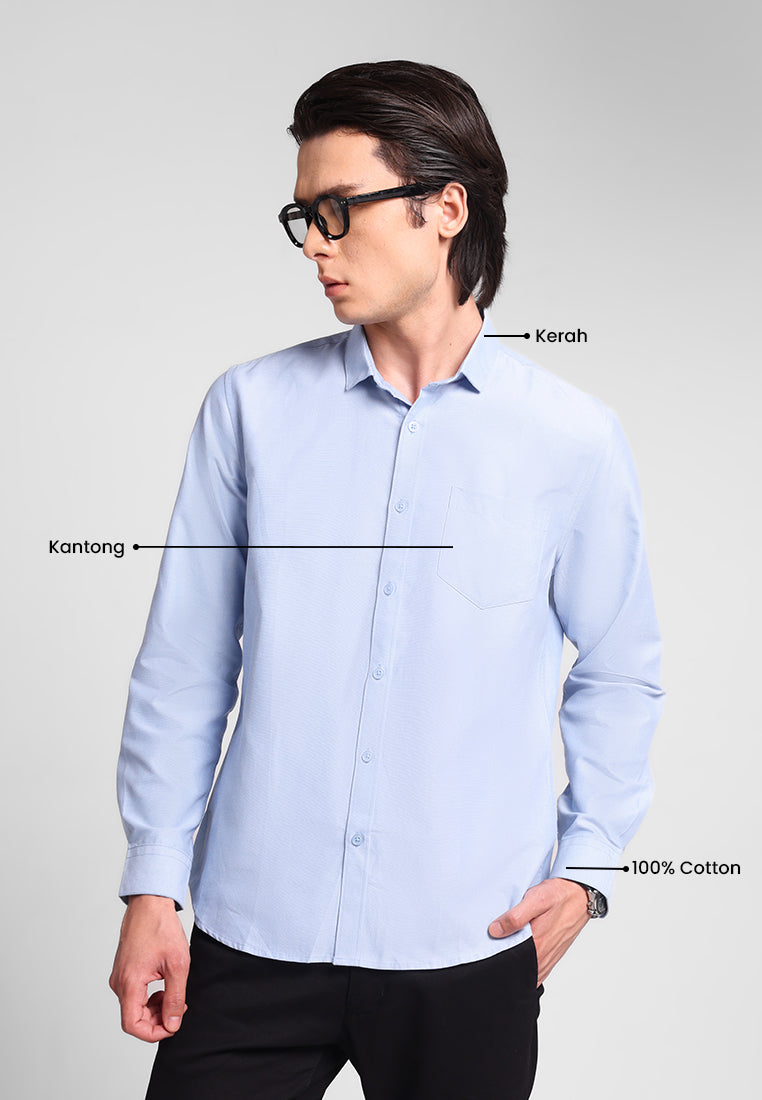 Manzone Kemeja Lengan Panjang Pria Slim Fit Foxy - Light Blue