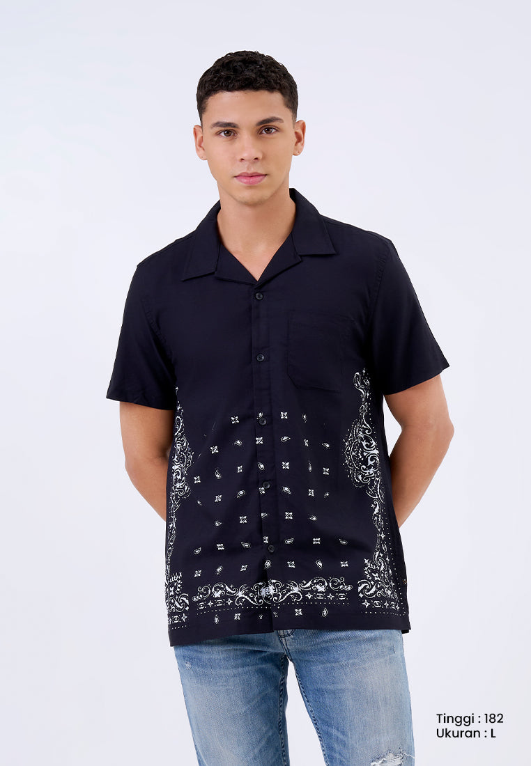 MANZONE - Kemeja Lengan Pendek Pria Chrome Modern Fit - Black