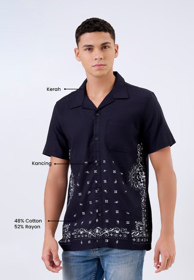 MANZONE - Kemeja Lengan Pendek Pria Chrome Modern Fit - Black
